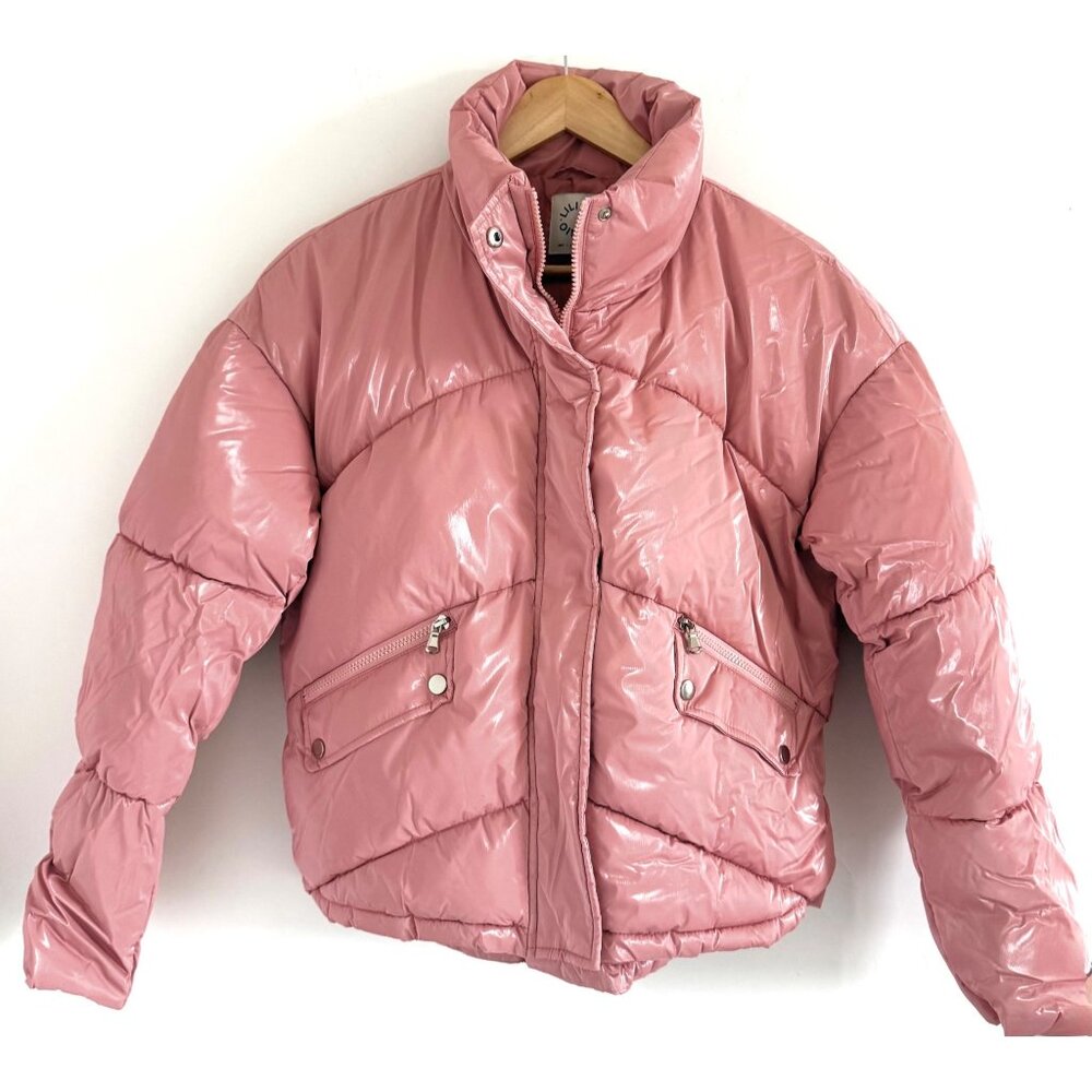 Lily Sidonio Quilted Glossy Pink Puffer‎ Jacket M With Modern Street Cozy Winter